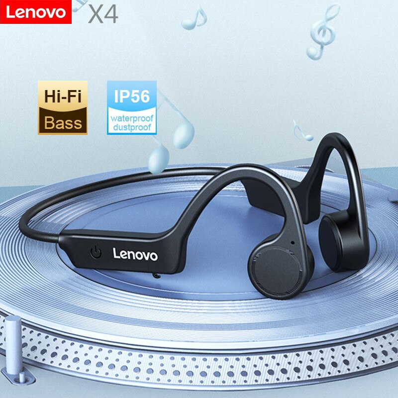 Lenovo-auriculares inalámbricos X4 para teléfono inteligente, audífonos de  conducción ósea con Bluetooth, impermeables, auricular deportivo con gancho